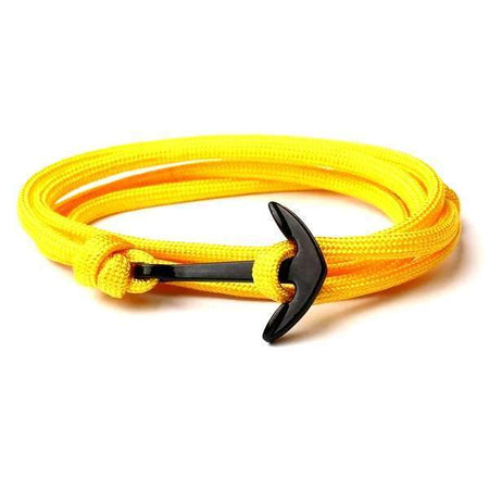 Bracelet homme corde jaune avec fermoir ancre noire, style marin ajustable