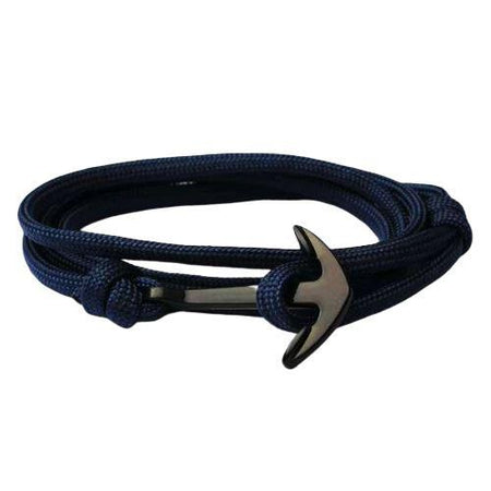 Bracelet homme corde bleu marine avec fermoir ancre noire, style marin ajustable