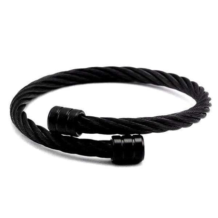 Bracelet câble acier pour homme torsadé finition noire mate extrémités cylindriques