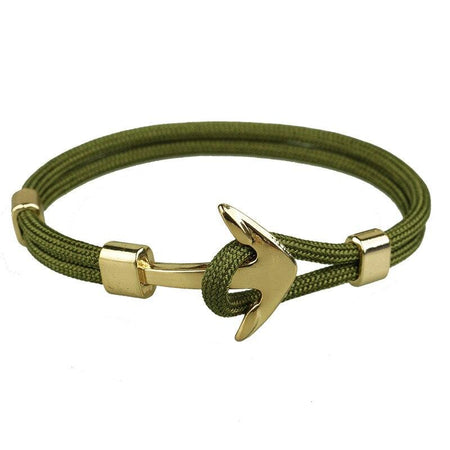 Bracelet cordon vert tressé avec fermoir ancre dorée style maritime pour homme