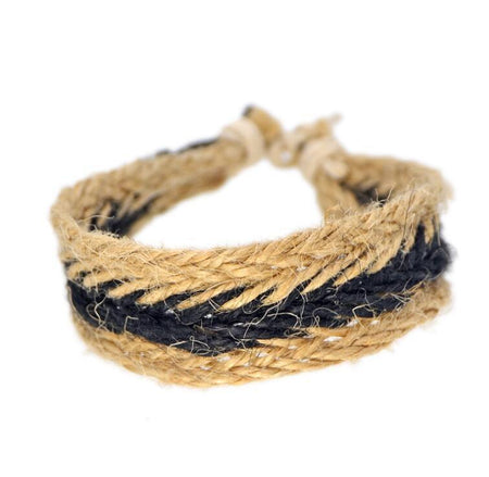 Bracelet cordon artisanal fibres naturelles tressage multibrins beiges écrus noirs