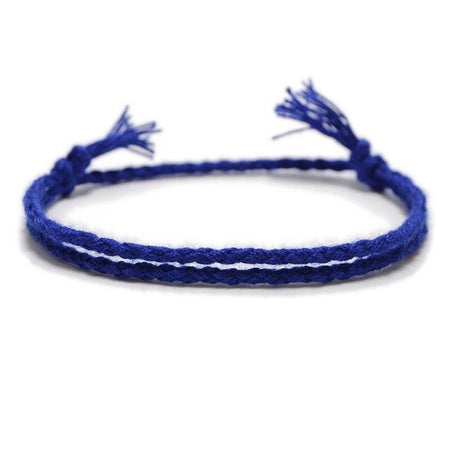 Bracelet cordon bleu canard deux brins tissés franges libres coulissant et ajustable