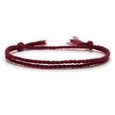 Bracelet cordon bordeaux tressé avec franges naturelles nœud coulissant ajustable