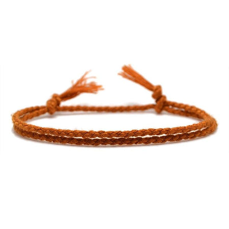Bracelet cordon coulissant orange tressé brins en duo avec franges terminales ajustables