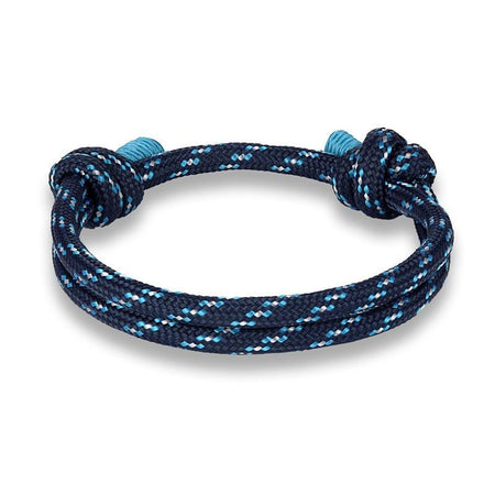 Bracelet cordon marin corde trame tissée bleu marine blanc nœuds cordages