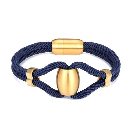 Bracelet cordon homme luxe cordons torsadés bleu marine finitions dorées