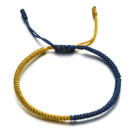 Bracelet cordon jaune et bleu corde tressée bicolore nœud coulissant ajustable