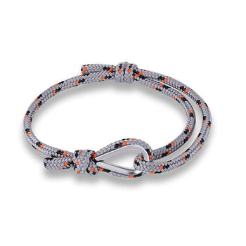 Bracelet cordon marin homme corde tressée grise orange noire crochet métallique