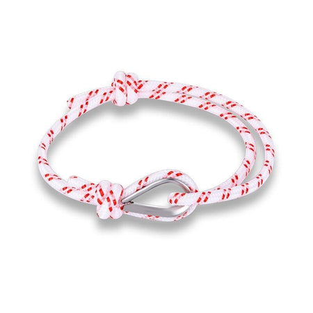 Bracelet cordon marin homme corde tressée blanc rouge crochet métallique