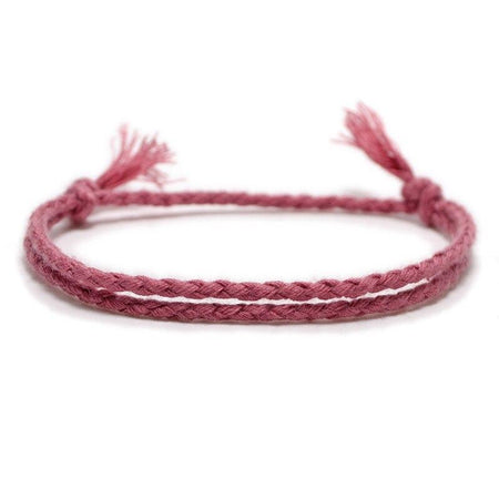 Bracelet cordon mixte rose poudré double tresse souple franges effilées ajustable