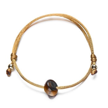 Bracelet cordon perle naturelle fil textile torsadé reflets dorés tons bruns marbrés