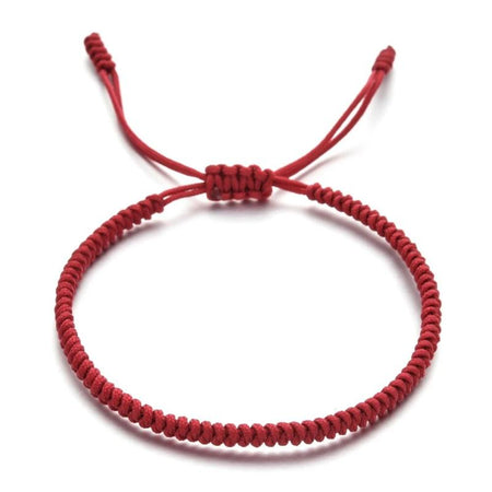 Bracelet cordon rouge homme tissé main nœud coulissant tradition tibétaine