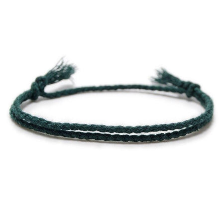 Bracelet cordon vert canard double tresse corde mate nœud coulissant franges effilochées