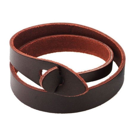 Bracelet cuir double tour homme brun foncé avec fermoir intégré et finitions contrastées authentiques