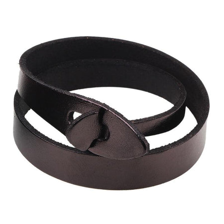 Bracelet cuir double tour homme noir avec fermoir intégré et finitions authentiques