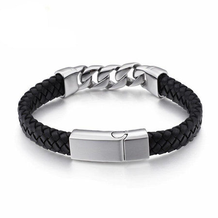 bracelet cuir tressé et argent homme