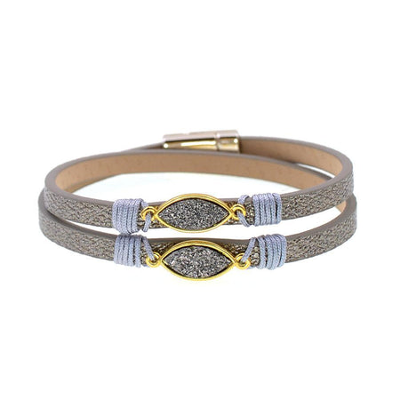 bracelet cuir femme avec strass gris