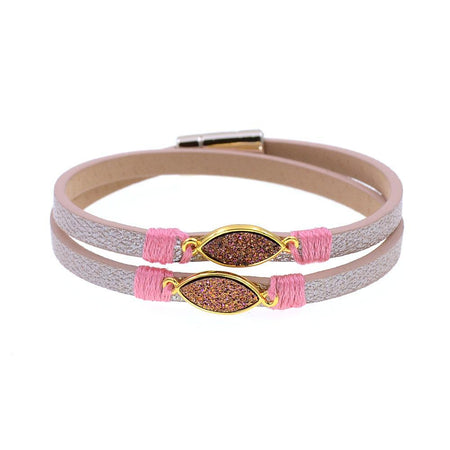 bracelet cuir femme avec strass rose