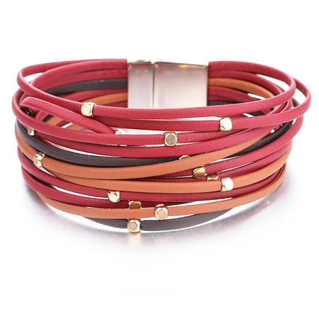 bracelet cuir large femme rouge