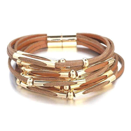 bracelet cuir marron et perle femme