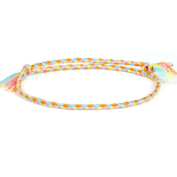 Bracelet fantaisie cordon tressé multicolore orange bleu jaune rose avec franges