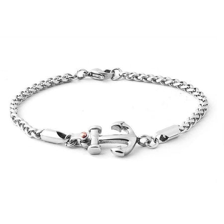 Bracelet homme chaîne gourmette acier poli avec fermoir ancre maritime vis or rose