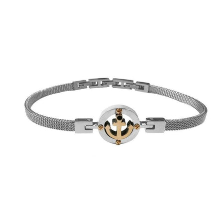 Bracelet homme maille milanaise argentée avec ancre dorée, esprit marin raffinement masculin