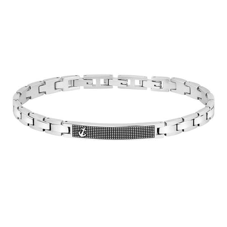 Bracelet homme acier avec ancre marine gravée sur plaque texturée et maillons rectangulaires polis