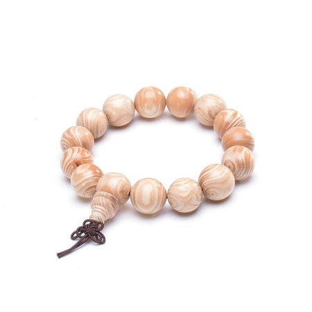 bracelet homme boule bois beige