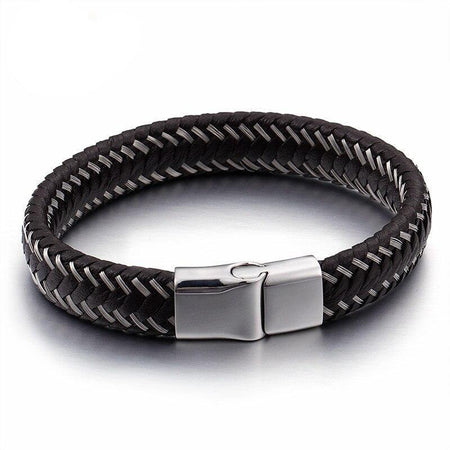 bracelet tressé homme cuir argent