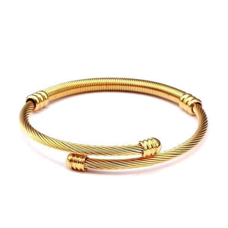 Bracelet homme en acier jonc torsadé architecture métallique fini doré brillant pas cher