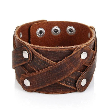 bracelet homme cuir large marron