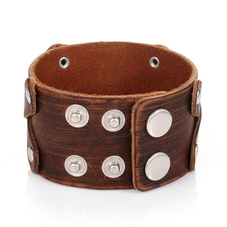 bracelet homme large cuir marron