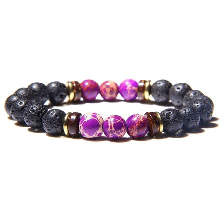 bracelet homme perle pierre de lave violet