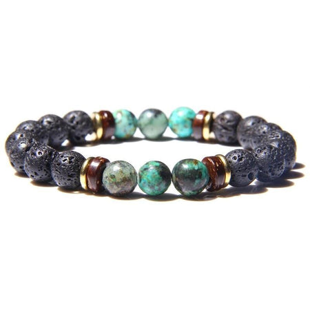 bracelet homme perle pierre de lave bleu