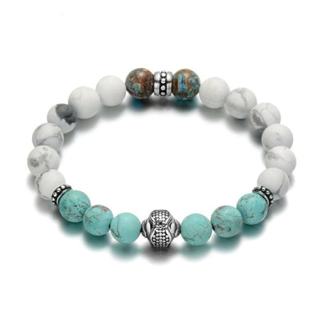 Bracelet homme perles turquoises palette naturelle blanc marbré brun terreux perle centrale texturée