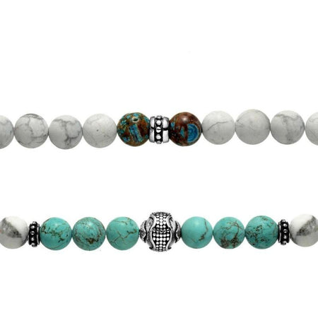 bracelet homme perles blanches et turquoise 