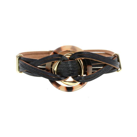 bracelet lanières cuir femme noir