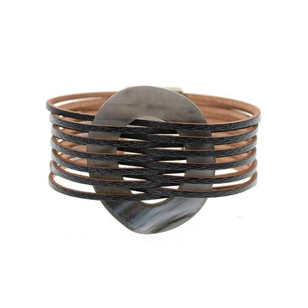 bracelet large en cuir pour femme noir