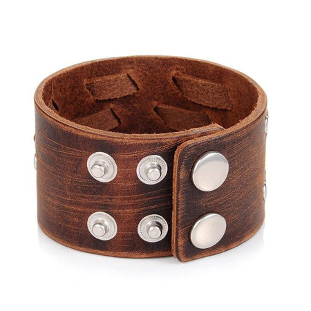 bracelet manchette cuir homme marron
