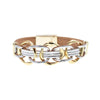 bracelet métal et cuir femme argenté