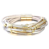 bracelet cuir et perles femme dorées